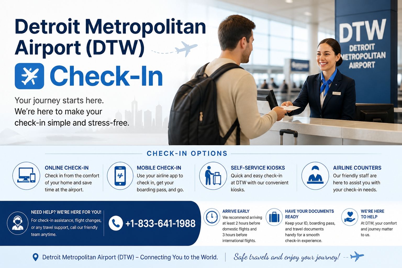 Detroit Metropolitan Airport (DTW) Check-In +1-833-641-1988