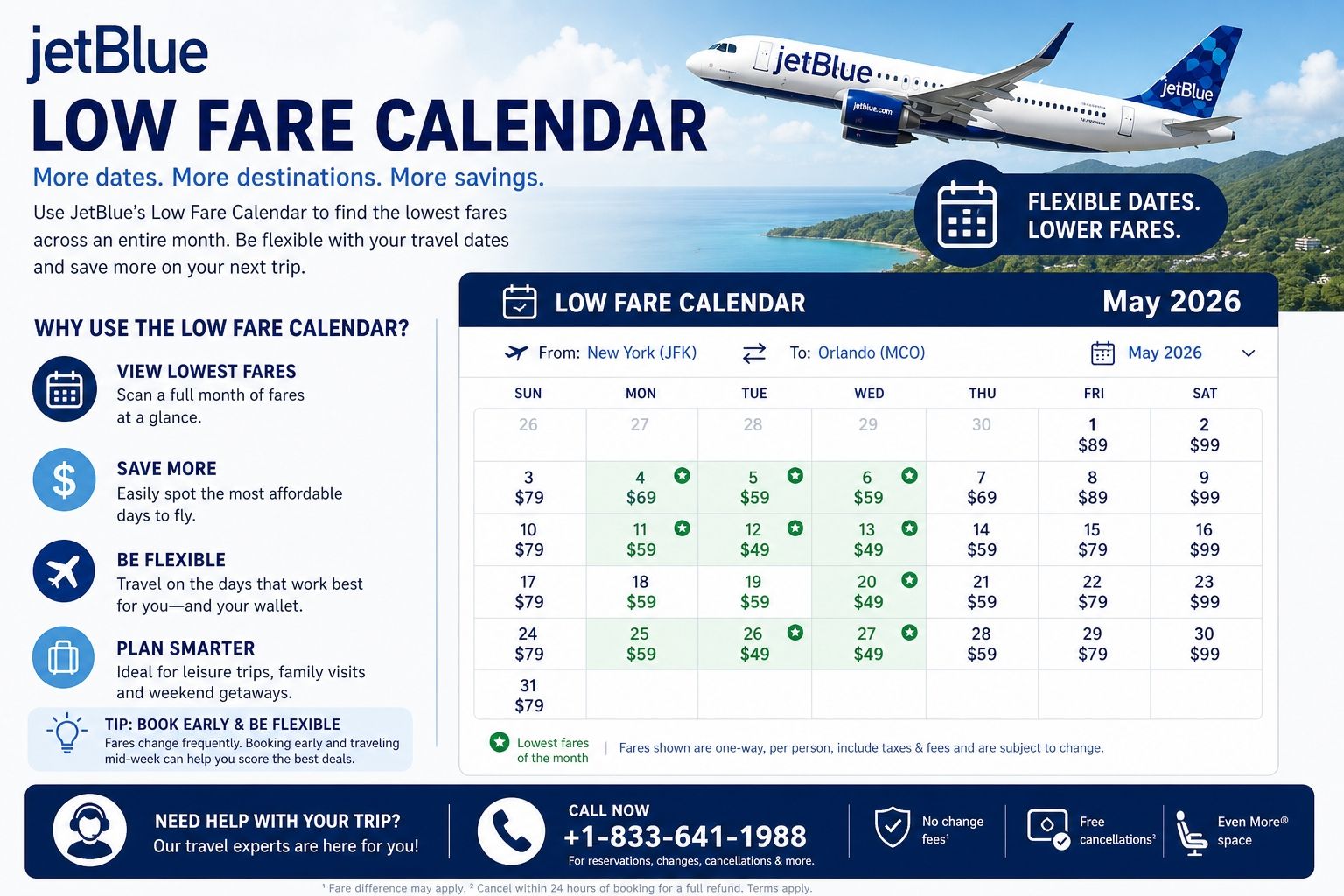 JetBlue Airlines Low Fare Calendar +1-833-641-1988